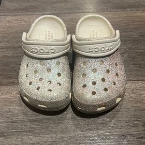 White crocs with Pink and purple Sparkles size 8
